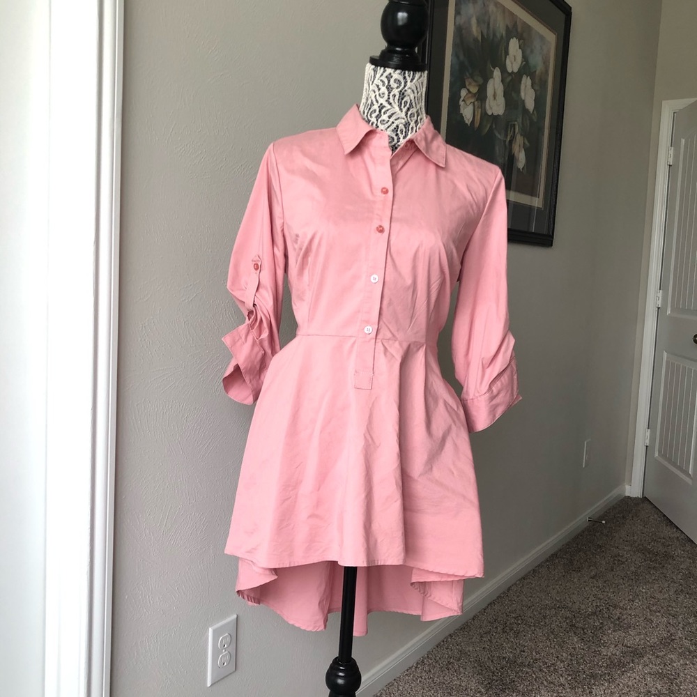 New York & Company pink high low blouse.
